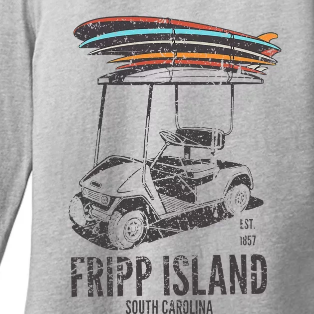 Fripp Island South Carolina Golf Cart Surfer Lowcountry Womens CVC Long Sleeve Shirt