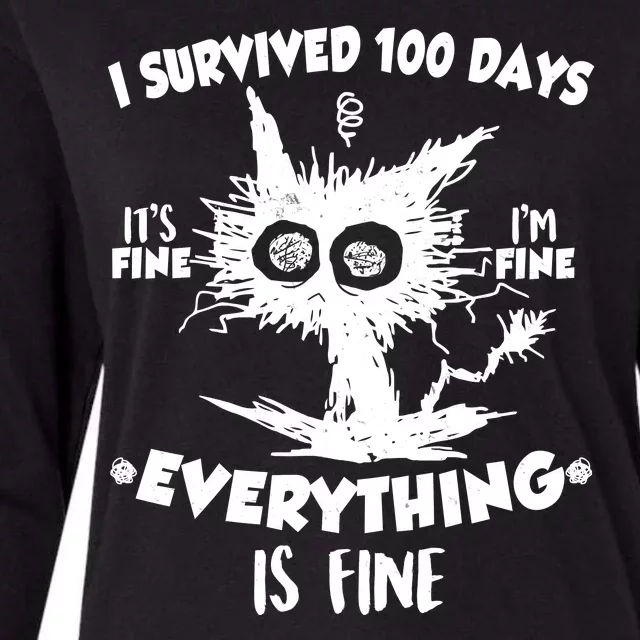 Funny I Survived 100 Days It's Fine I'm Fine Everything Is Fine Womens Cotton Relaxed Long Sleeve T-Shirt