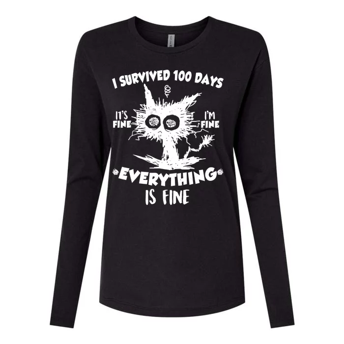 Funny I Survived 100 Days It's Fine I'm Fine Everything Is Fine Womens Cotton Relaxed Long Sleeve T-Shirt