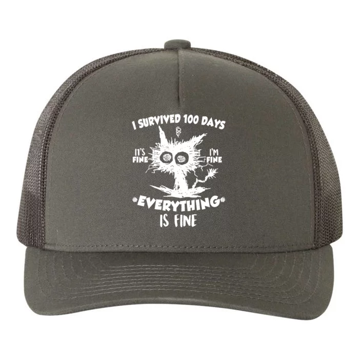 Funny I Survived 100 Days It's Fine I'm Fine Everything Is Fine Yupoong Adult 5-Panel Trucker Hat