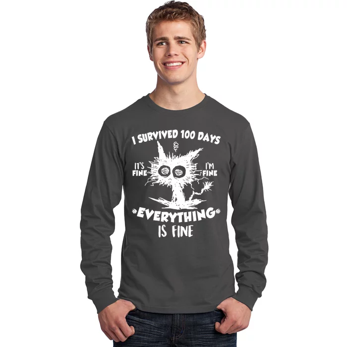 Funny I Survived 100 Days It's Fine I'm Fine Everything Is Fine Long Sleeve Shirt