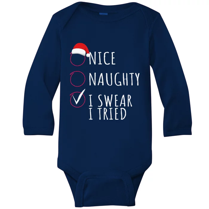 Funny I Swear I Tried Christmas Baby Long Sleeve Bodysuit