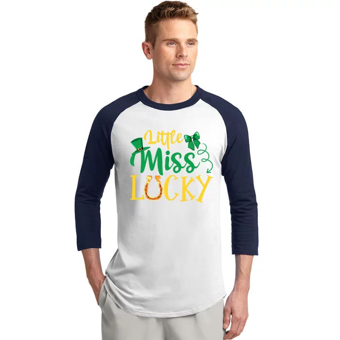 Funny Irish St Patricks Day Shenanigans Little Miss Lucky Cool Gift Baseball Sleeve Shirt