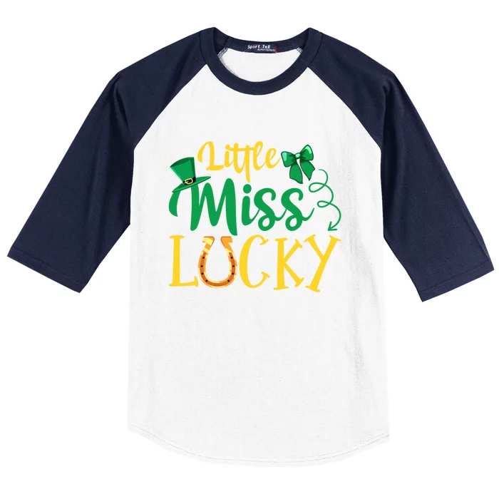 Funny Irish St Patricks Day Shenanigans Little Miss Lucky Cool Gift Baseball Sleeve Shirt