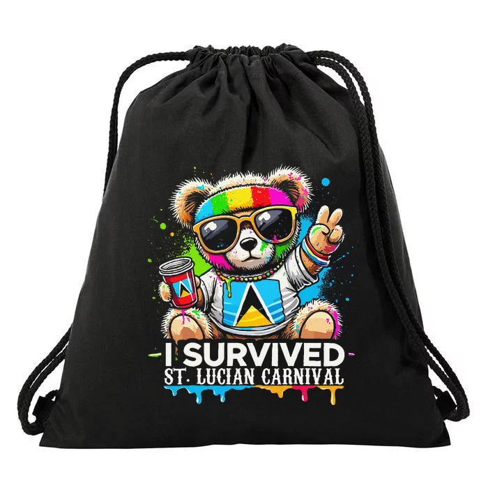 Funny I Survived St. Lucia Carnival Bear Paint Powder Fete Drawstring Bag