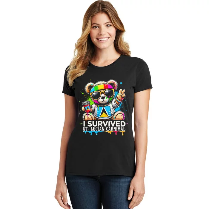 Funny I Survived St. Lucia Carnival Bear Paint Powder Fete Women's T-Shirt