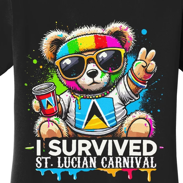 Funny I Survived St. Lucia Carnival Bear Paint Powder Fete Women's T-Shirt