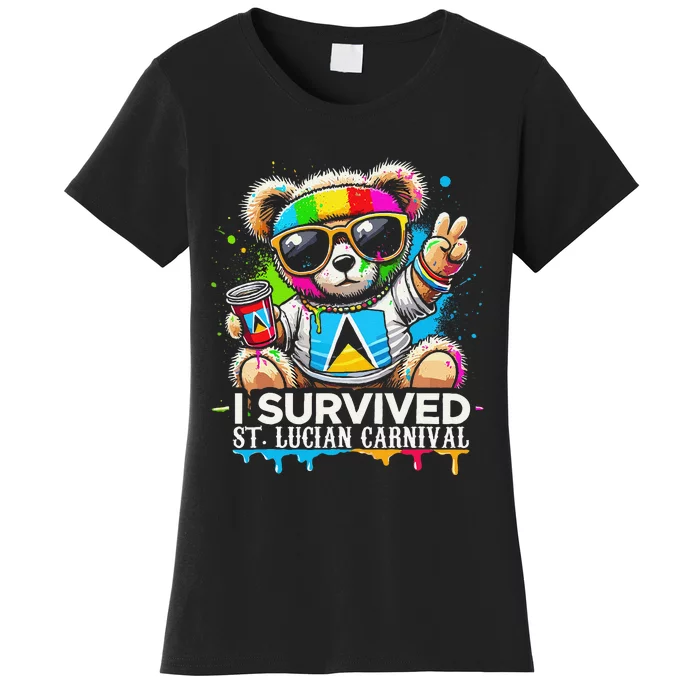 Funny I Survived St. Lucia Carnival Bear Paint Powder Fete Women's T-Shirt