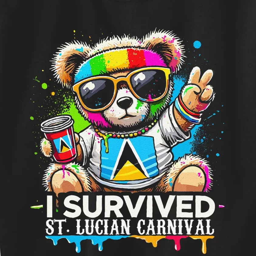 Funny I Survived St. Lucia Carnival Bear Paint Powder Fete Kids Sweatshirt