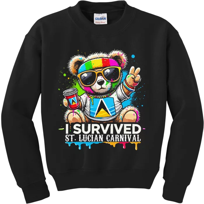 Funny I Survived St. Lucia Carnival Bear Paint Powder Fete Kids Sweatshirt