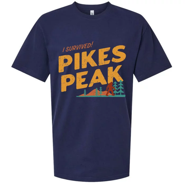 Funny I Survived Pikes Peak Retro Colorado Bigfoot Souvenir Sueded Cloud Jersey T-Shirt