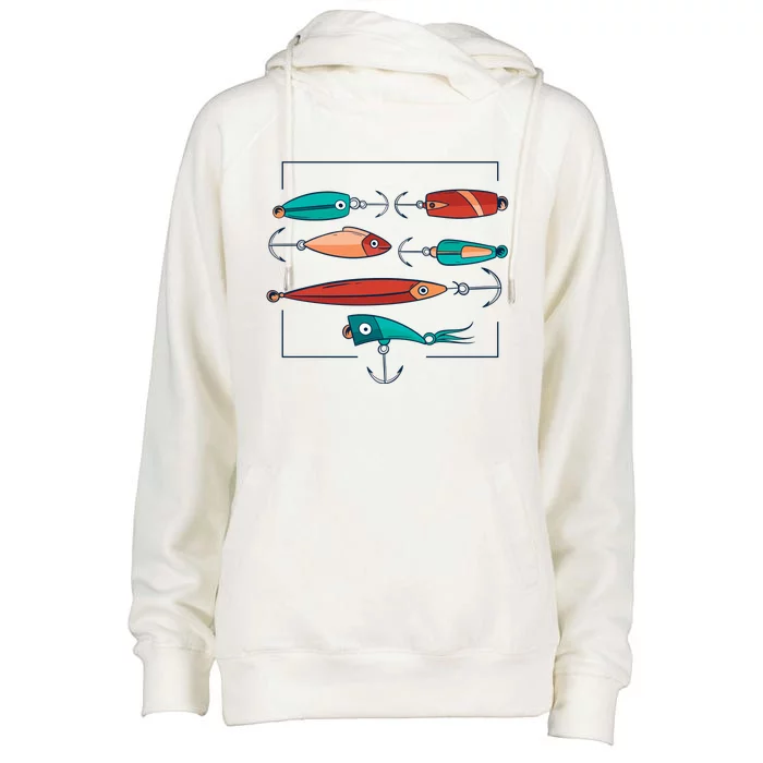 Fish Bait Set Womens Funnel Neck Pullover Hood