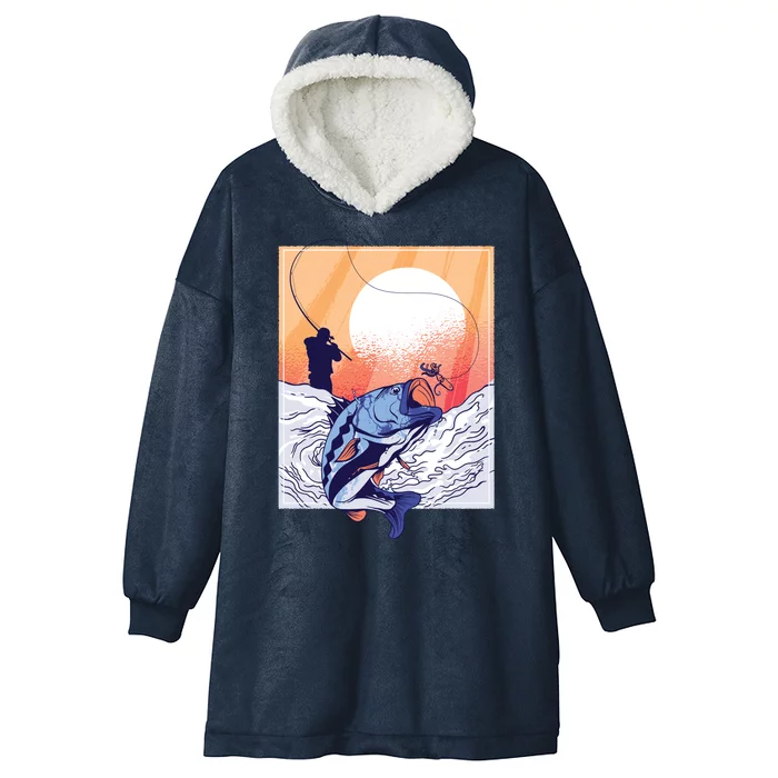 Fisherman Sunset Hooded Wearable Blanket