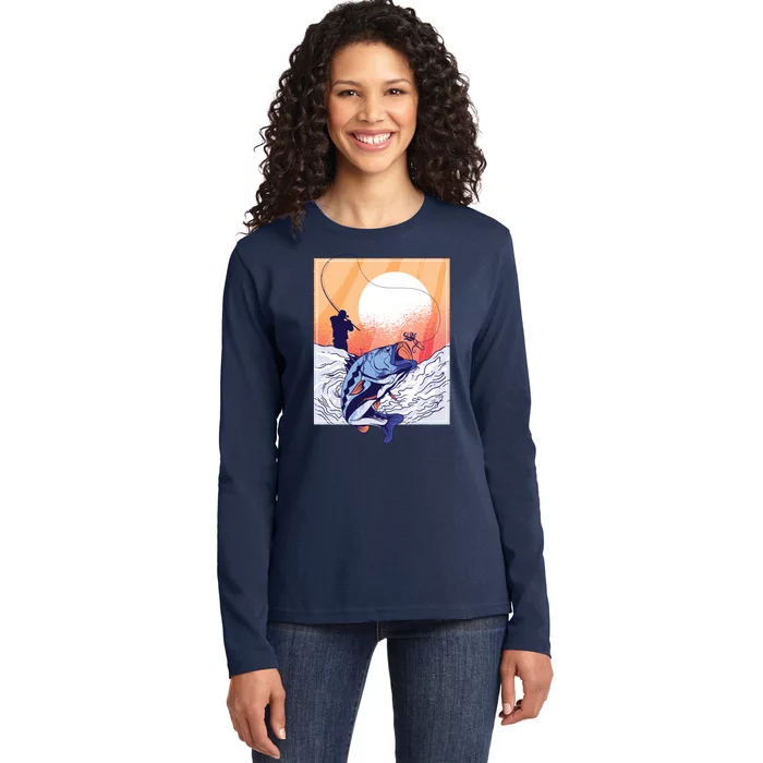 Fisherman Sunset Ladies Long Sleeve Shirt