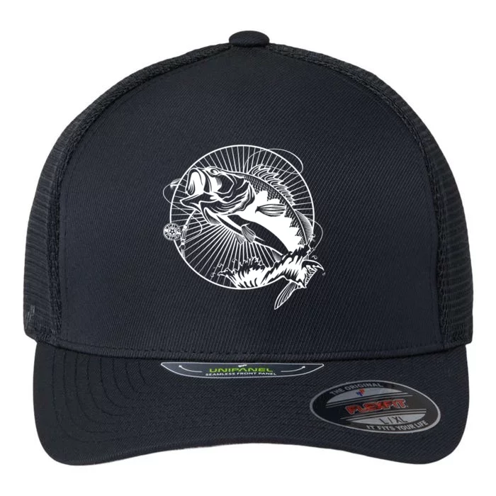 Fishing - Jumping Bass Fish Flexfit Unipanel Trucker Cap