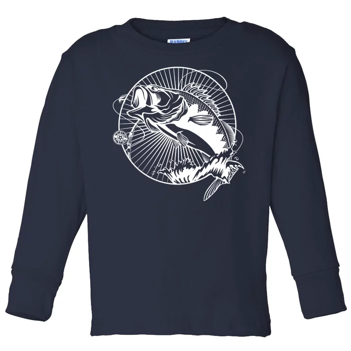 Fishing - Jumping Bass Fish Toddler Long Sleeve Shirt