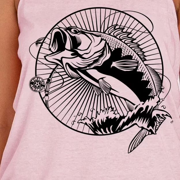 Fishing - Jumping Bass Fish Women's Knotted Racerback Tank