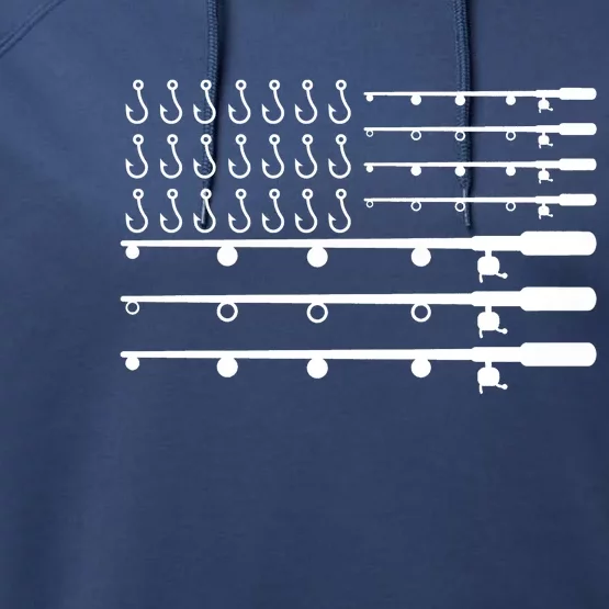 Fishing American Flag Fisherman Rods Performance Fleece Hoodie