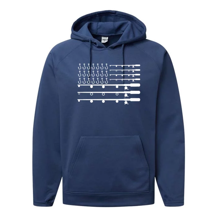 Fishing American Flag Fisherman Rods Performance Fleece Hoodie