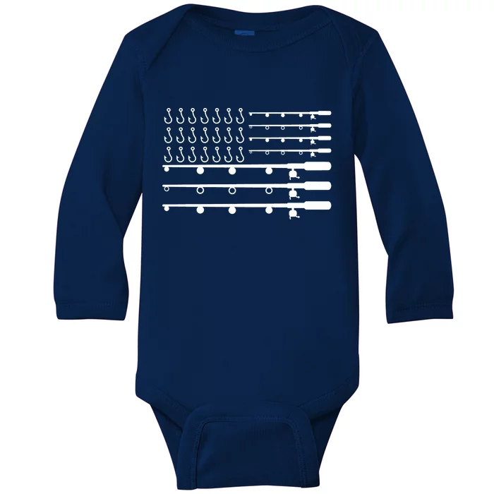 Fishing American Flag Fisherman Rods Baby Long Sleeve Bodysuit