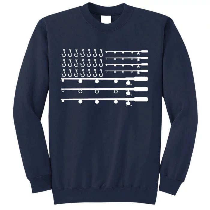 Fishing American Flag Fisherman Rods Tall Sweatshirt