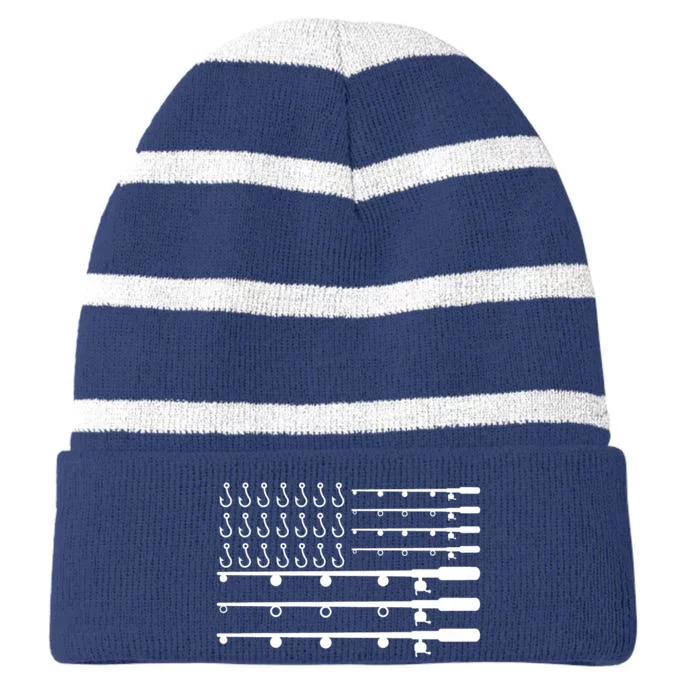 Fishing American Flag Fisherman Rods Striped Beanie with Solid Band