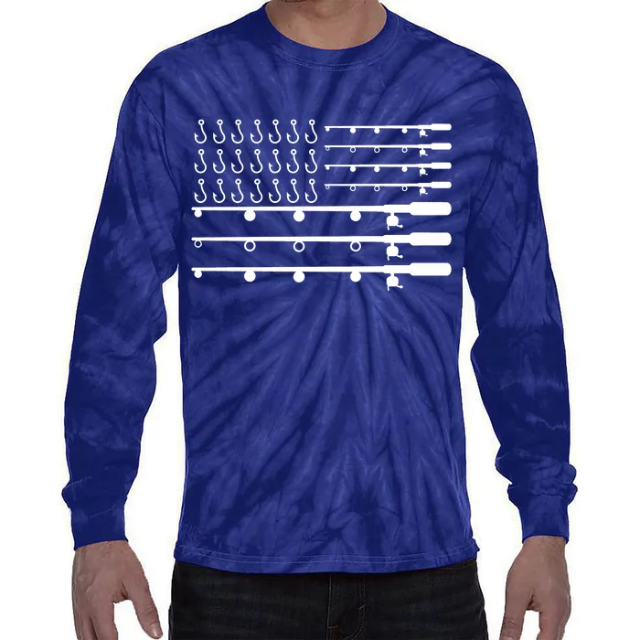 Fishing American Flag Fisherman Rods Tie-Dye Long Sleeve Shirt