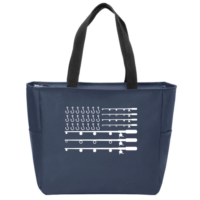 Fishing American Flag Fisherman Rods Zip Tote Bag