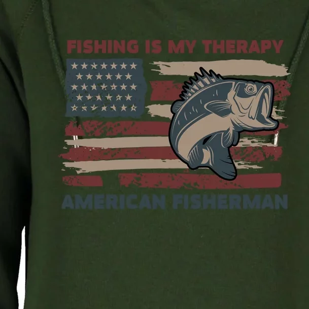 Fishing Is My Therapy American Fisherman Womens Funnel Neck Pullover Hood