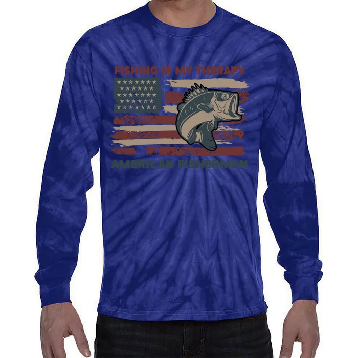 Fishing Is My Therapy American Fisherman Tie-Dye Long Sleeve Shirt