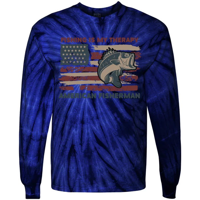 Fishing Is My Therapy American Fisherman Tie-Dye Long Sleeve Shirt