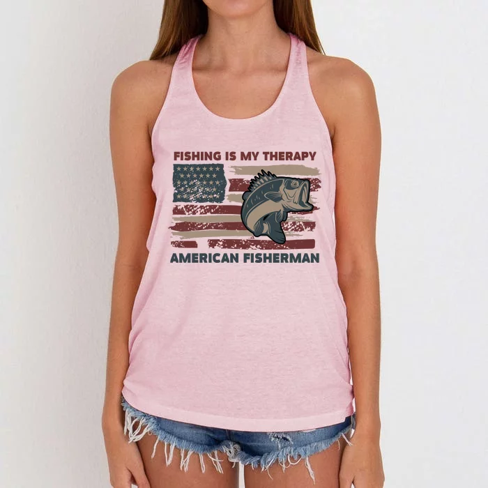 Fishing Is My Therapy American Fisherman Women's Knotted Racerback Tank