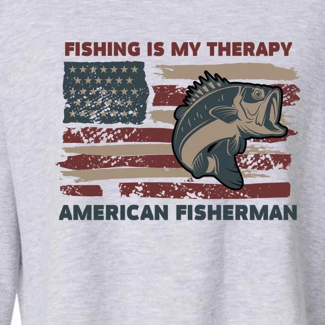 Fishing Is My Therapy American Fisherman Cropped Pullover Crew