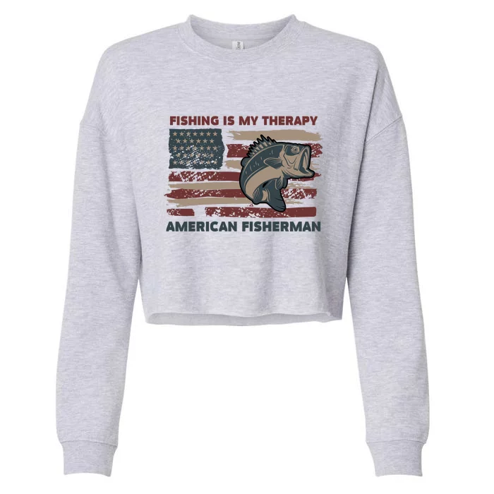 Fishing Is My Therapy American Fisherman Cropped Pullover Crew