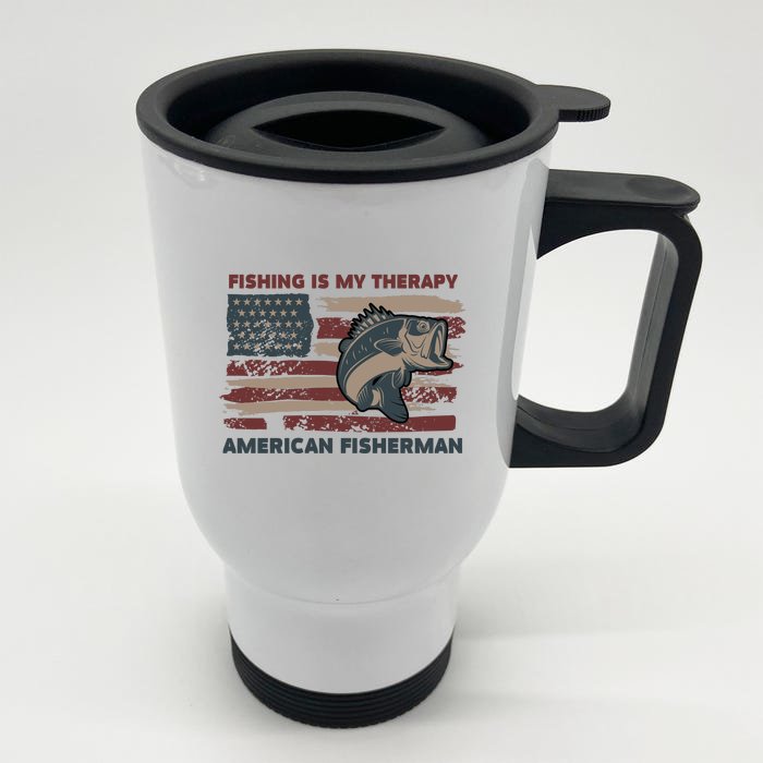 Fishing Is My Therapy American Fisherman Front & Back Stainless Steel Travel Mug