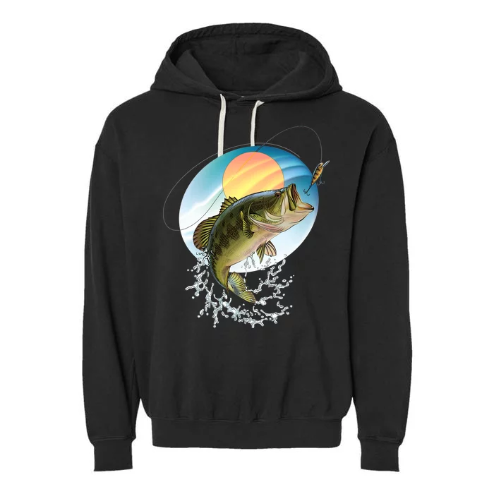 Fishing Leaping Bass Garment-Dyed Fleece Hoodie