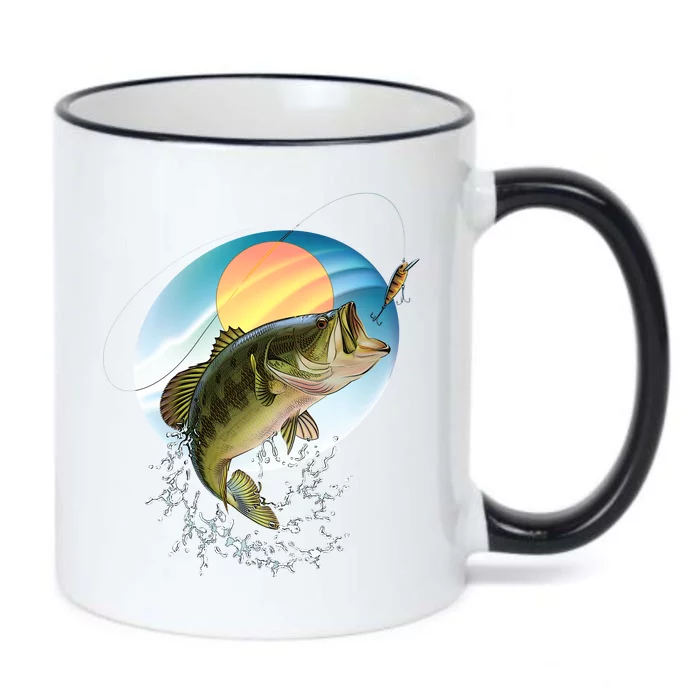 Fishing Leaping Bass Black Color Changing Mug