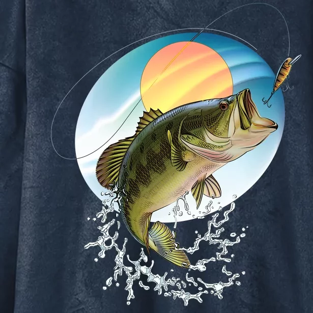 Fishing Leaping Bass Hooded Wearable Blanket