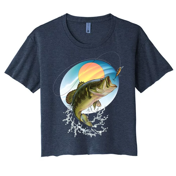 Fishing Leaping Bass Women's Crop Top Tee