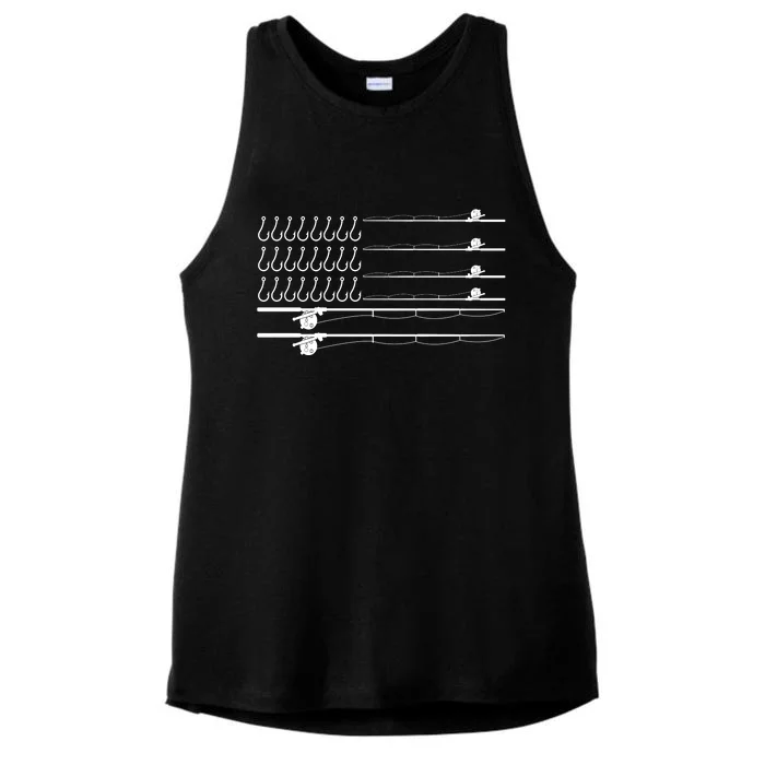 Fishing Pole Hooks USA American Flag Ladies Tri-Blend Wicking Tank