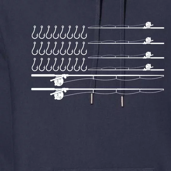 Fishing Pole Hooks USA American Flag Premium Hoodie