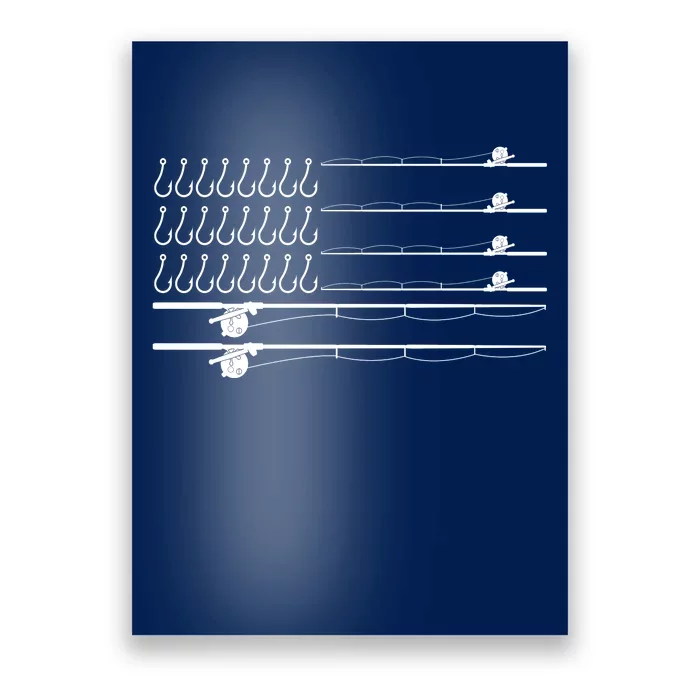 Fishing Pole Hooks USA American Flag Poster