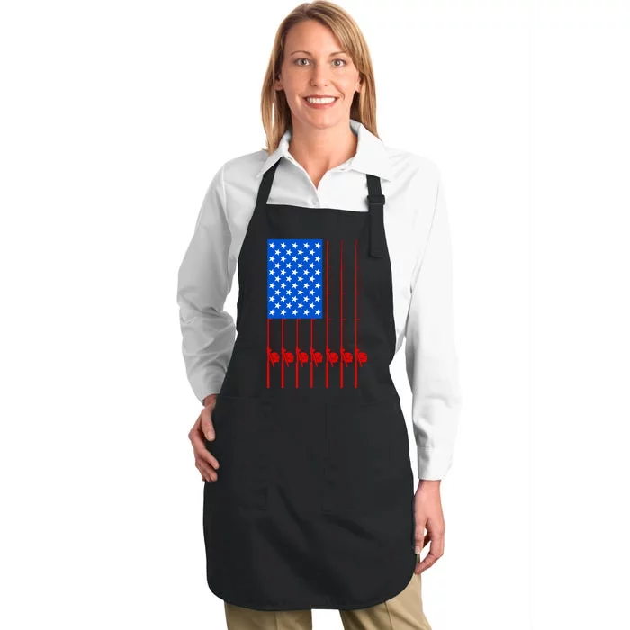 Fishing Poles USA American Flag Full-Length Apron With Pocket