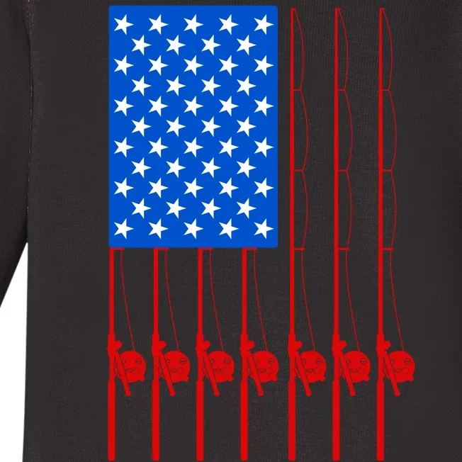 Fishing Poles USA American Flag Baby Long Sleeve Bodysuit