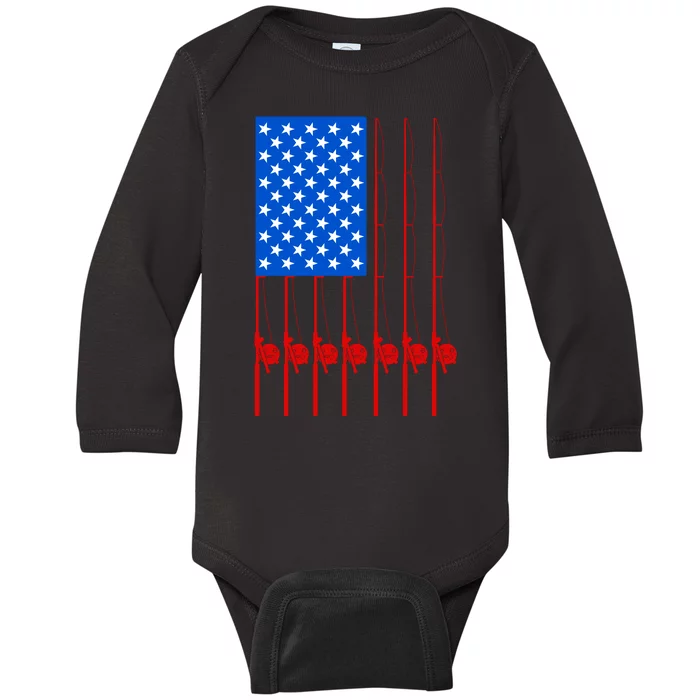 Fishing Poles USA American Flag Baby Long Sleeve Bodysuit