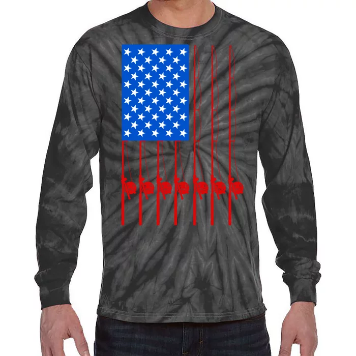 Fishing Poles USA American Flag Tie-Dye Long Sleeve Shirt