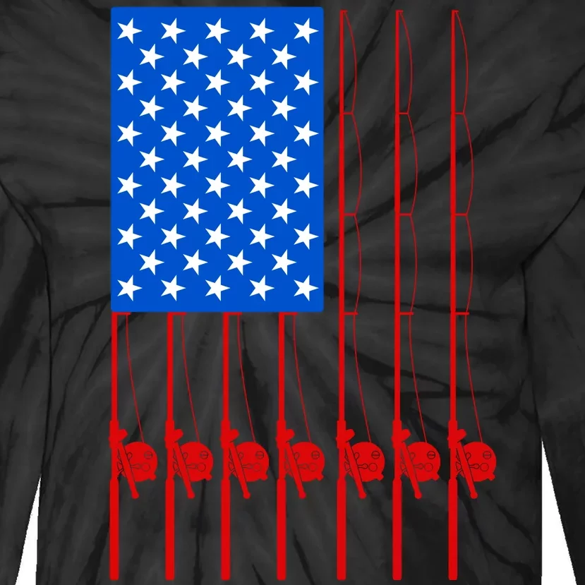 Fishing Poles USA American Flag Tie-Dye Long Sleeve Shirt