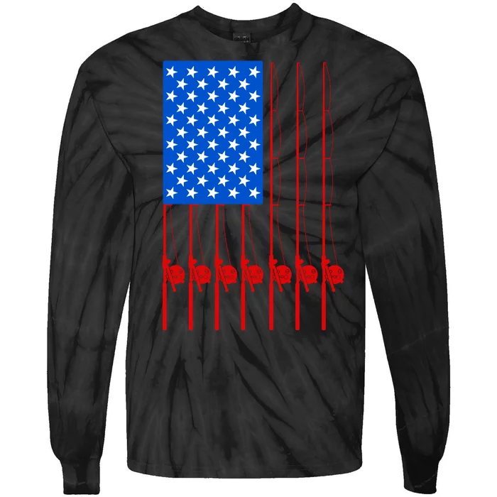 Fishing Poles USA American Flag Tie-Dye Long Sleeve Shirt