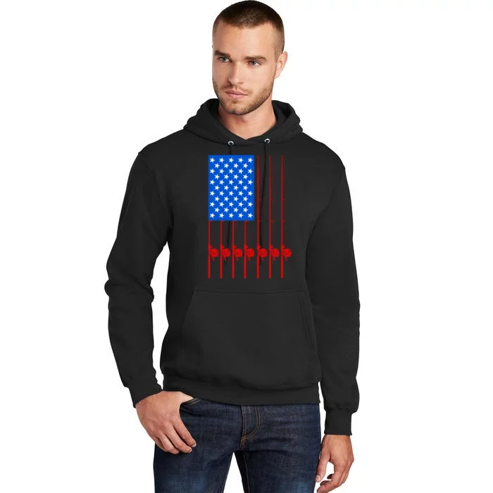 Fishing Poles USA American Flag Tall Hoodie