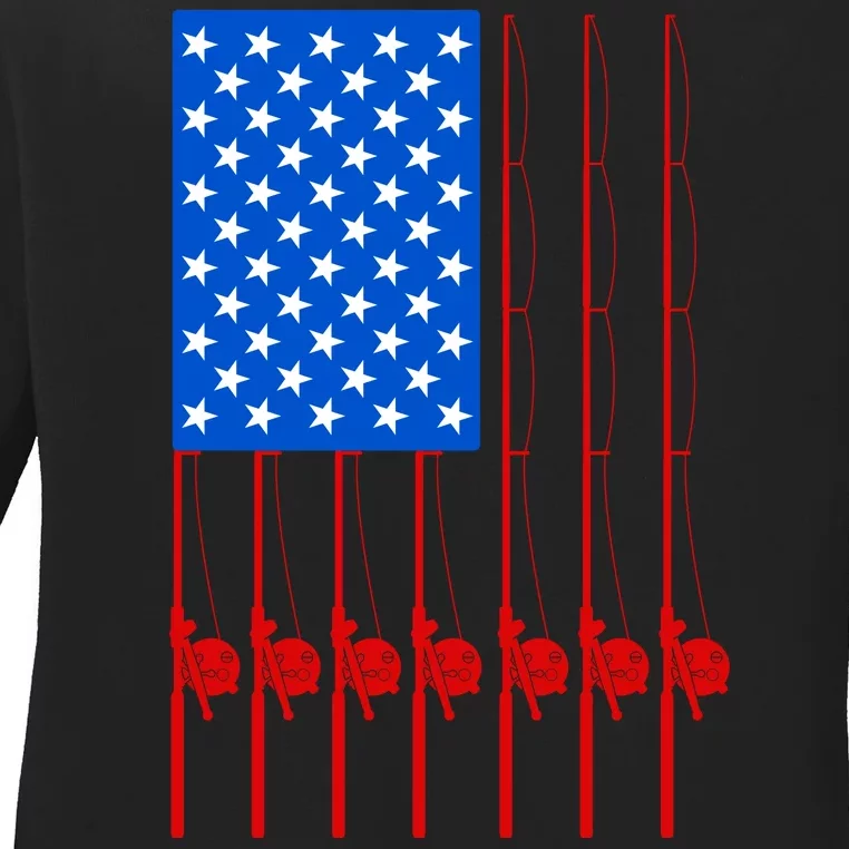 Fishing Poles USA American Flag Ladies Long Sleeve Shirt